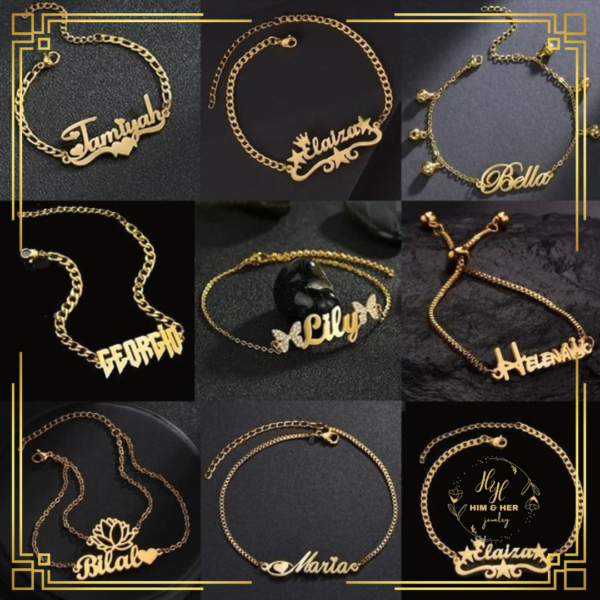 Custom Jewelry Bracelet Name with Chain | Gold & Silver