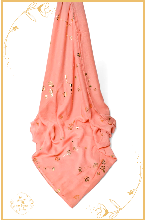 Golden Foil Lawn Hijab (Coral)