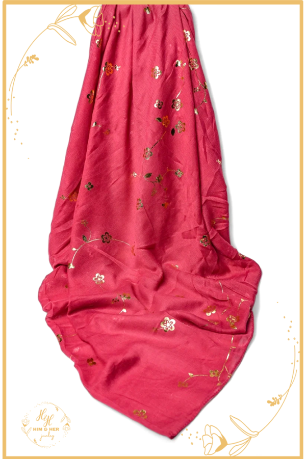 Golden Foil Lawn Hijab (Crimson)