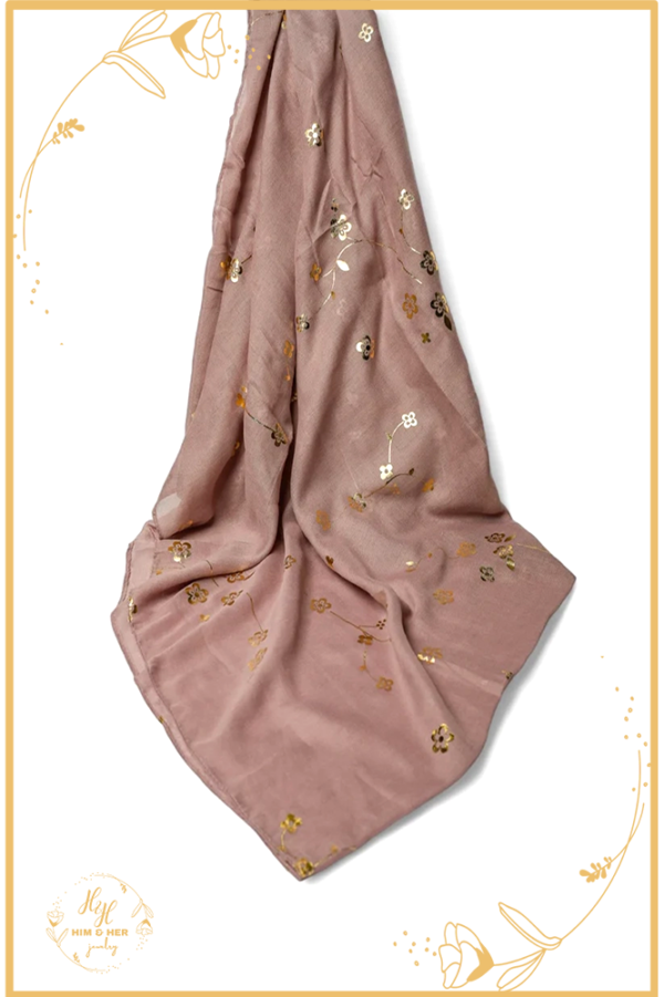 Golden Foil Lawn Hijab (Dusky Brown)