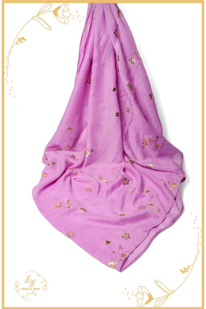 Golden Foil Lawn Hijab (Lavender)