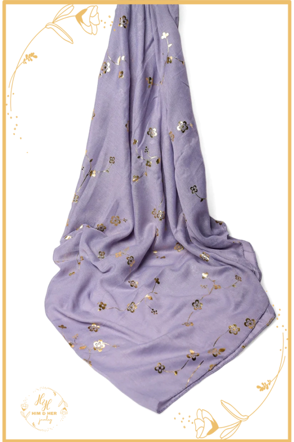 Golden Foil Lawn Hijab (Light Purple)