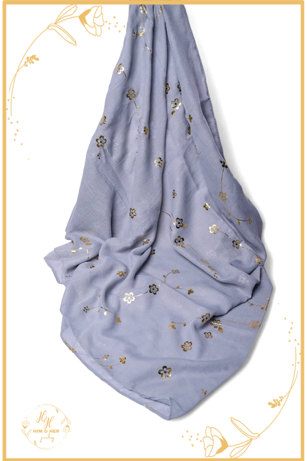 Golden Foil Lawn Hijab (Light Steel Blue)