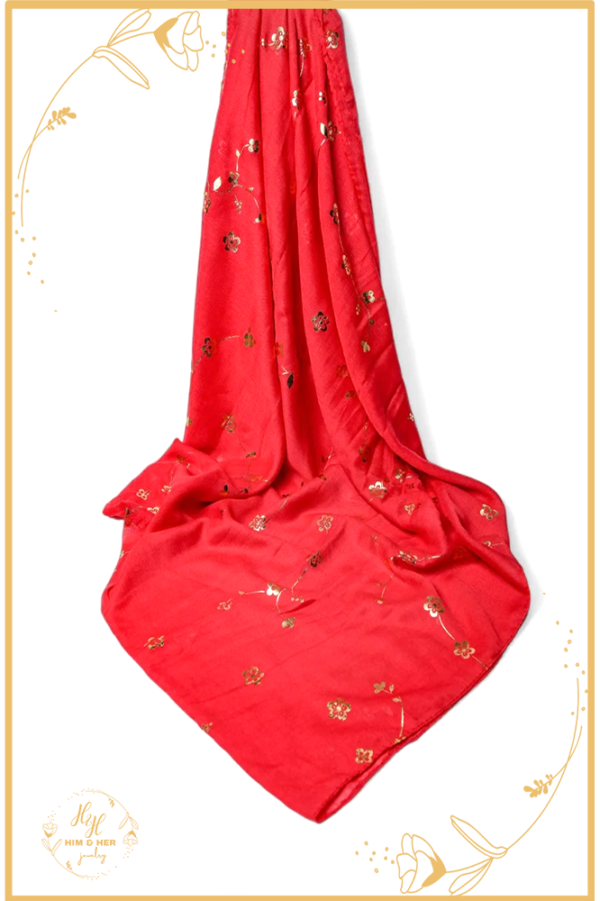 Golden Foil Lawn Hijab (Red)