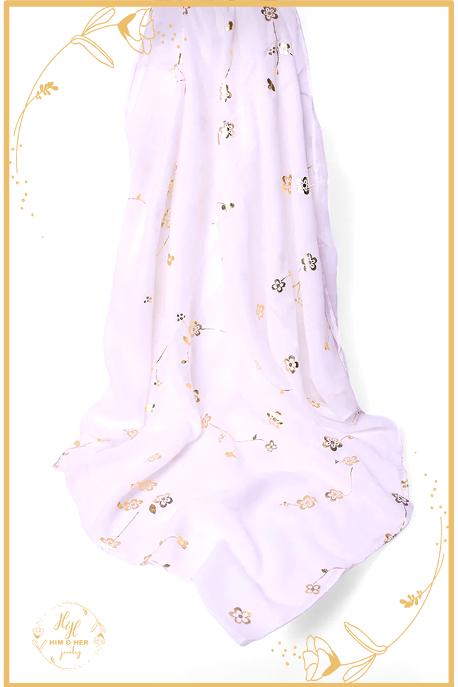 Golden Foil Lawn Hijab (White)