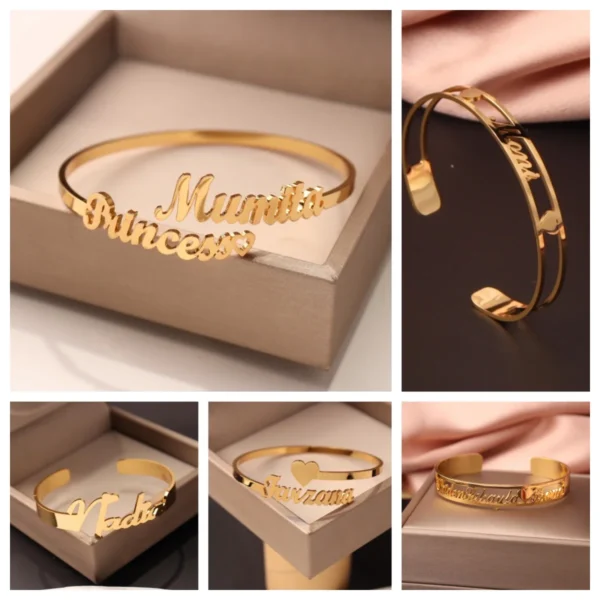 Custom Jewelry Bracelet Name with Bangle | Gold & Silver
